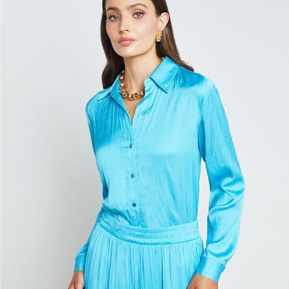 NWT $325 L’AGENCE Nina Blouse in Blue Atoll - Picture 1 of 11